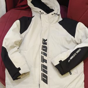 White & Black Hooded Puffer Jacket – Stylish Winter Wear