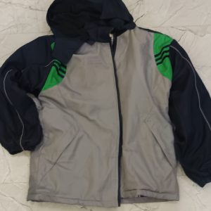 Navy Blue Hooded Winter Jacket with Plaid Inner Lining