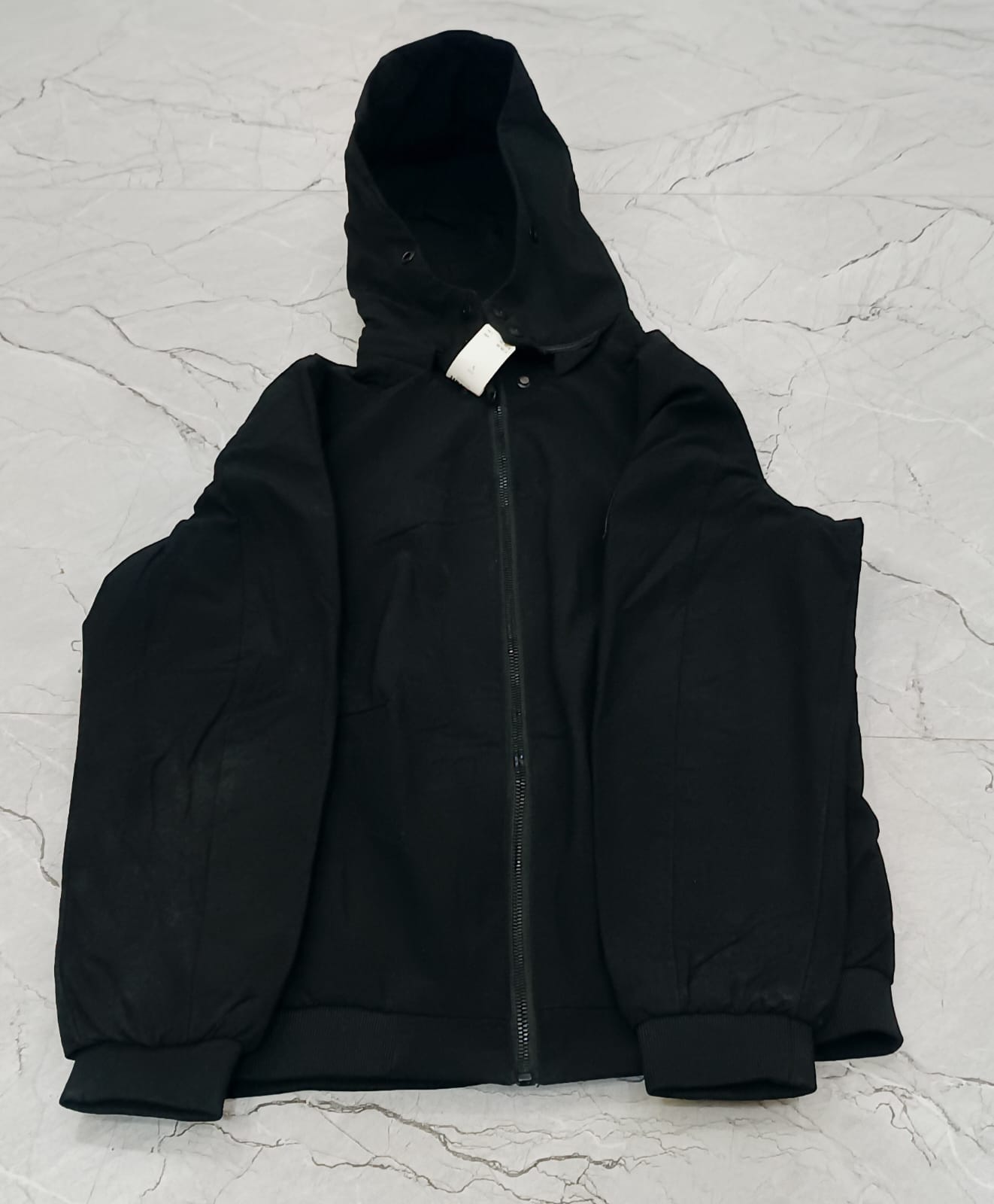 Black Hooded Graphic Puffer Jacket - Image 2