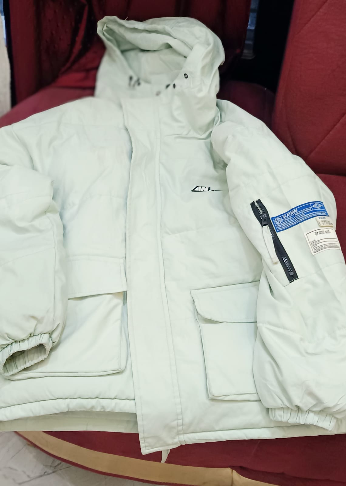 Light Green Hooded Winter Puffer Jacket - Image 2